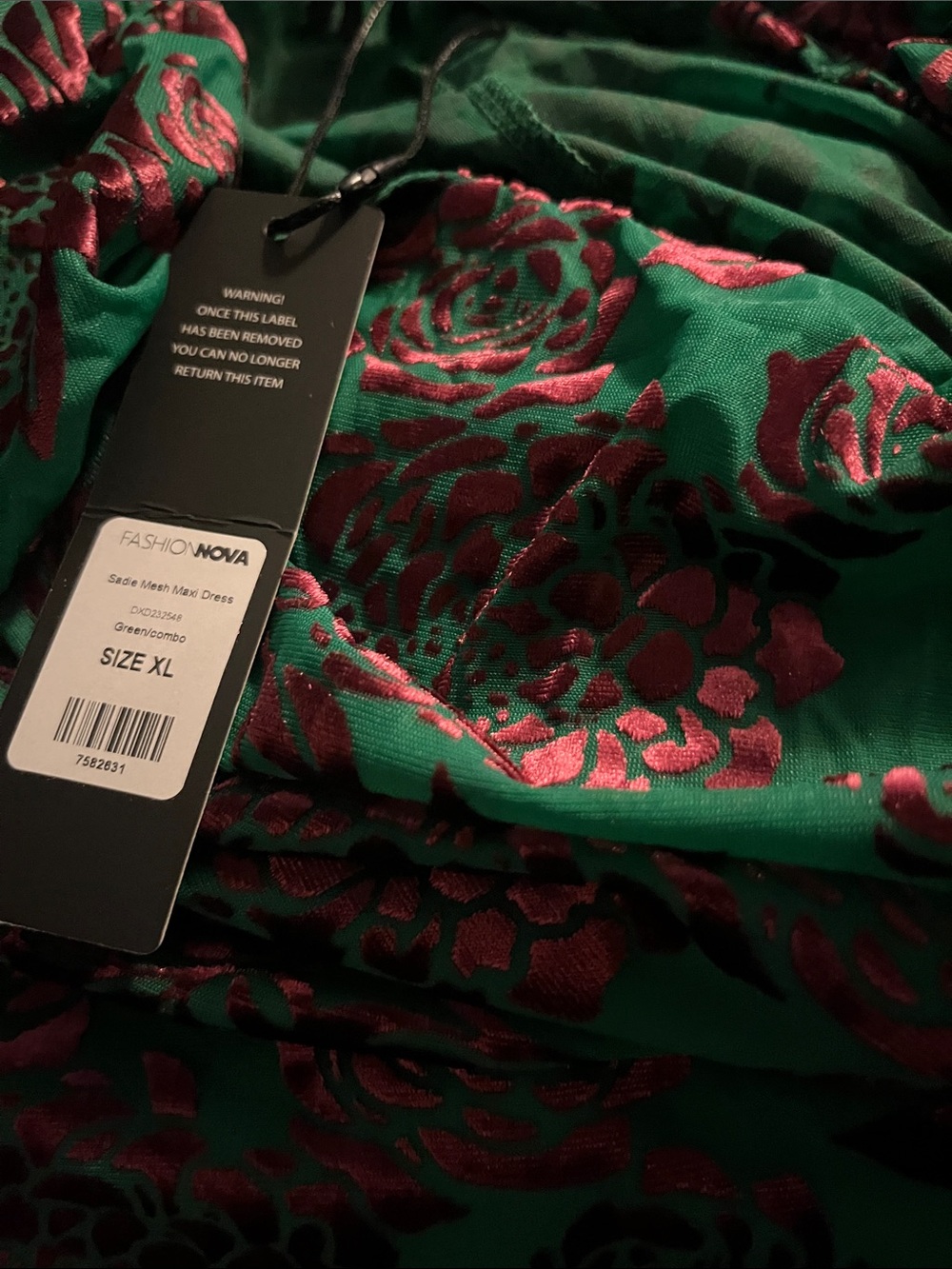 Fashion Nova Green & Pink Floral Ruched Mesh Maxi Dress - Picture 4 of 5
